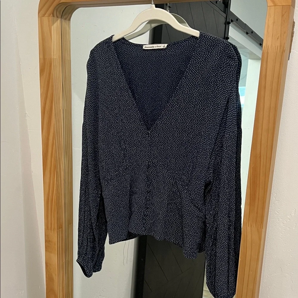 Abercrombie & Fitch Dark Blue Blouse with White Dots - Picture 1 of 7
